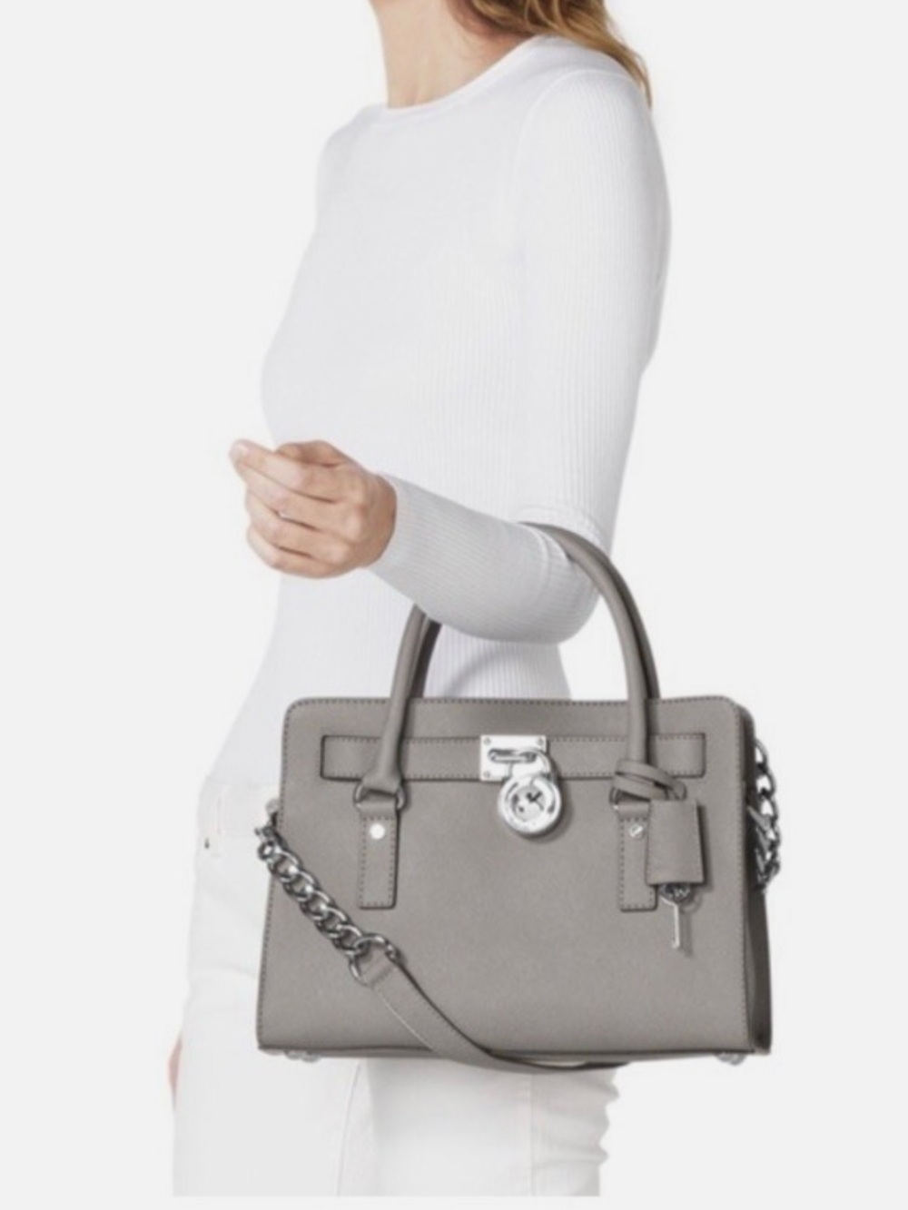 Michael Kors Gray Saffiano Leather Satchel/ Shoulder Bag with Silver Hardware